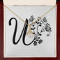 Botanical Monogram U - 18K Yellow Gold Finish Alluring Beauty Necklace With Mahogany Style Luxury Box