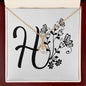 Botanical Monogram H - 18K Yellow Gold Finish Alluring Beauty Necklace With Mahogany Style Luxury Box