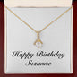 Happy Birthday Suzanne - 18K Yellow Gold Finish Alluring Beauty Necklace With Mahogany Style Luxury Box