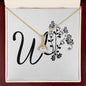 Botanical Monogram W - 18K Yellow Gold Finish Alluring Beauty Necklace With Mahogany Style Luxury Box