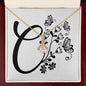 Botanical Monogram C - 18K Yellow Gold Finish Alluring Beauty Necklace With Mahogany Style Luxury Box