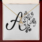 Botanical Monogram A - 18K Yellow Gold Finish Alluring Beauty Necklace With Mahogany Style Luxury Box