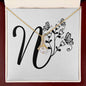 Botanical Monogram N - 18K Yellow Gold Finish Alluring Beauty Necklace With Mahogany Style Luxury Box
