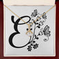 Botanical Monogram E - 18K Yellow Gold Finish Alluring Beauty Necklace With Mahogany Style Luxury Box