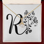 Botanical Monogram R - 18K Yellow Gold Finish Alluring Beauty Necklace With Mahogany Style Luxury Box