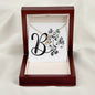 Botanical Monogram B - 18K Yellow Gold Finish Alluring Beauty Necklace With Mahogany Style Luxury Box