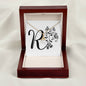 Botanical Monogram R - 18K Yellow Gold Finish Alluring Beauty Necklace With Mahogany Style Luxury Box