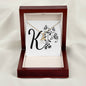 Botanical Monogram K - 18K Yellow Gold Finish Alluring Beauty Necklace With Mahogany Style Luxury Box