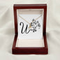 Botanical Monogram W - 18K Yellow Gold Finish Alluring Beauty Necklace With Mahogany Style Luxury Box
