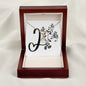 Botanical Monogram I - 18K Yellow Gold Finish Alluring Beauty Necklace With Mahogany Style Luxury Box