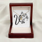 Botanical Monogram V - 18K Yellow Gold Finish Alluring Beauty Necklace With Mahogany Style Luxury Box
