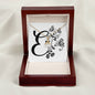 Botanical Monogram E - 18K Yellow Gold Finish Alluring Beauty Necklace With Mahogany Style Luxury Box