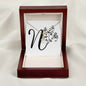 Botanical Monogram N - 18K Yellow Gold Finish Alluring Beauty Necklace With Mahogany Style Luxury Box