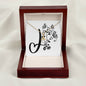 Botanical Monogram J - 18K Yellow Gold Finish Alluring Beauty Necklace With Mahogany Style Luxury Box