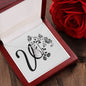 Botanical Monogram V - Alluring Beauty Necklace With Mahogany Style Luxury Box