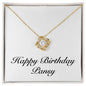 Happy Birthday Pansy - 18K Yellow Gold Finish Love Knot Necklace