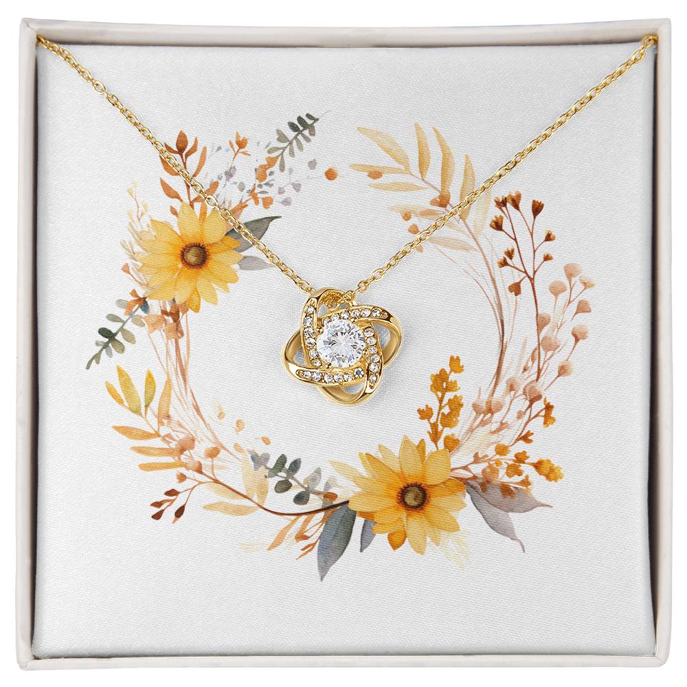 Boho Flowers Wreath Watercolor 05 - 18K Yellow Gold Finish Love Knot Necklace