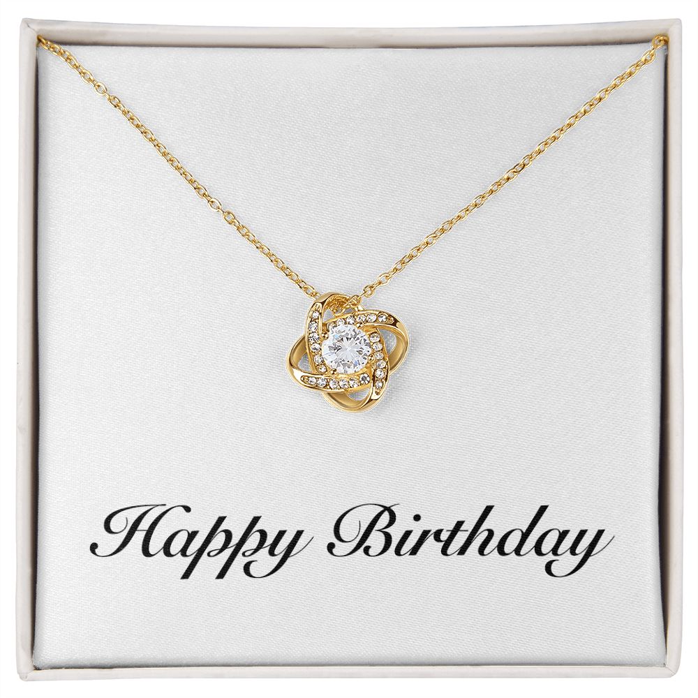 Happy Birthday - 18K Yellow Gold Finish Love Knot Necklace