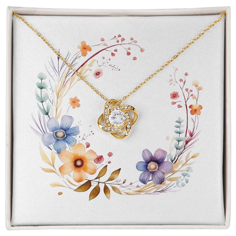 Boho Flowers Wreath Watercolor 11 - 18K Yellow Gold Finish Love Knot Necklace