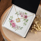Watercolor Pink Floral Frame 2 - 18K Yellow Gold Finish Love Knot Necklace