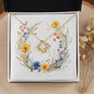 Boho Flowers Wreath Watercolor 12 - 18K Yellow Gold Finish Love Knot Necklace