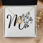 Botanical Monogram M - 18K Yellow Gold Finish Love Knot Necklace
