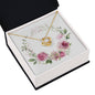 Watercolor Pink Floral Frame 1 - 18K Yellow Gold Finish Love Knot Necklace