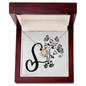 Botanical Monogram S - 18K Yellow Gold Finish Love Knot Necklace With Mahogany Style Luxury Box
