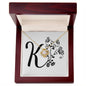 Botanical Monogram K - 18K Yellow Gold Finish Love Knot Necklace With Mahogany Style Luxury Box