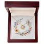 Boho Flowers Wreath Watercolor 19 - 18K Yellow Gold Finish Love Knot Necklace With Mahogany Style Luxury Box