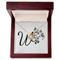 Botanical Monogram W - 18K Yellow Gold Finish Love Knot Necklace With Mahogany Style Luxury Box