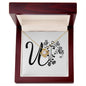 Botanical Monogram U - 18K Yellow Gold Finish Love Knot Necklace With Mahogany Style Luxury Box
