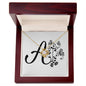 Botanical Monogram A - 18K Yellow Gold Finish Love Knot Necklace With Mahogany Style Luxury Box
