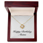 Happy Birthday Alaina - 18K Yellow Gold Finish Love Knot Necklace With Mahogany Style Luxury Box