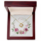 Watercolor Pink Floral Frame 1 - 18K Yellow Gold Finish Love Knot Necklace With Mahogany Style Luxury Box