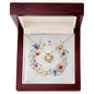 Boho Flowers Wreath Watercolor 18 - 18K Yellow Gold Finish Love Knot Necklace With Mahogany Style Luxury Box
