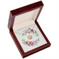 Watercolor Pink Floral Frame 2 - 18K Yellow Gold Finish Love Knot Necklace With Mahogany Style Luxury Box
