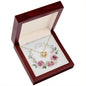 Watercolor Pink Floral Frame 1 - 18K Yellow Gold Finish Love Knot Necklace With Mahogany Style Luxury Box