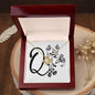 Botanical Monogram Q - 18K Yellow Gold Finish Love Knot Necklace With Mahogany Style Luxury Box