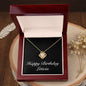 Happy Birthday Leticia v2 - 18K Yellow Gold Finish Love Knot Necklace With Mahogany Style Luxury Box