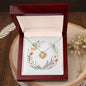 Boho Flowers Wreath Watercolor 16 - 18K Yellow Gold Finish Love Knot Necklace With Mahogany Style Luxury Box