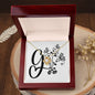 Botanical Monogram G - 18K Yellow Gold Finish Love Knot Necklace With Mahogany Style Luxury Box