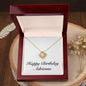 Happy Birthday Adrienne - 18K Yellow Gold Finish Love Knot Necklace With Mahogany Style Luxury Box