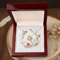 Boho Flowers Wreath Watercolor 08 - 18K Yellow Gold Finish Love Knot Necklace With Mahogany Style Luxury Box