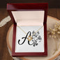 Botanical Monogram A - 18K Yellow Gold Finish Love Knot Necklace With Mahogany Style Luxury Box