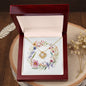 Boho Flowers Wreath Watercolor 07 - 18K Yellow Gold Finish Love Knot Necklace With Mahogany Style Luxury Box