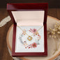 Boho Flowers Wreath Watercolor 20 - 18K Yellow Gold Finish Love Knot Necklace With Mahogany Style Luxury Box