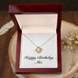 Happy Birthday Mei - 18K Yellow Gold Finish Love Knot Necklace With Mahogany Style Luxury Box