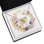 Boho Flowers Wreath Watercolor 14 - 18K Yellow Gold Finish Interlocking Hearts Necklace