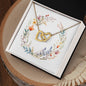 Boho Flowers Wreath Watercolor 16 - 18K Yellow Gold Finish Interlocking Hearts Necklace